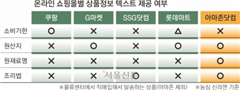 온라인 쇼핑몰별 상품정보 텍스트 제공 여부